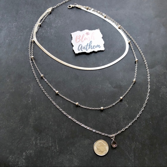 3/$25 pink gem snake chain multilayered necklace - Picture 2 of 4